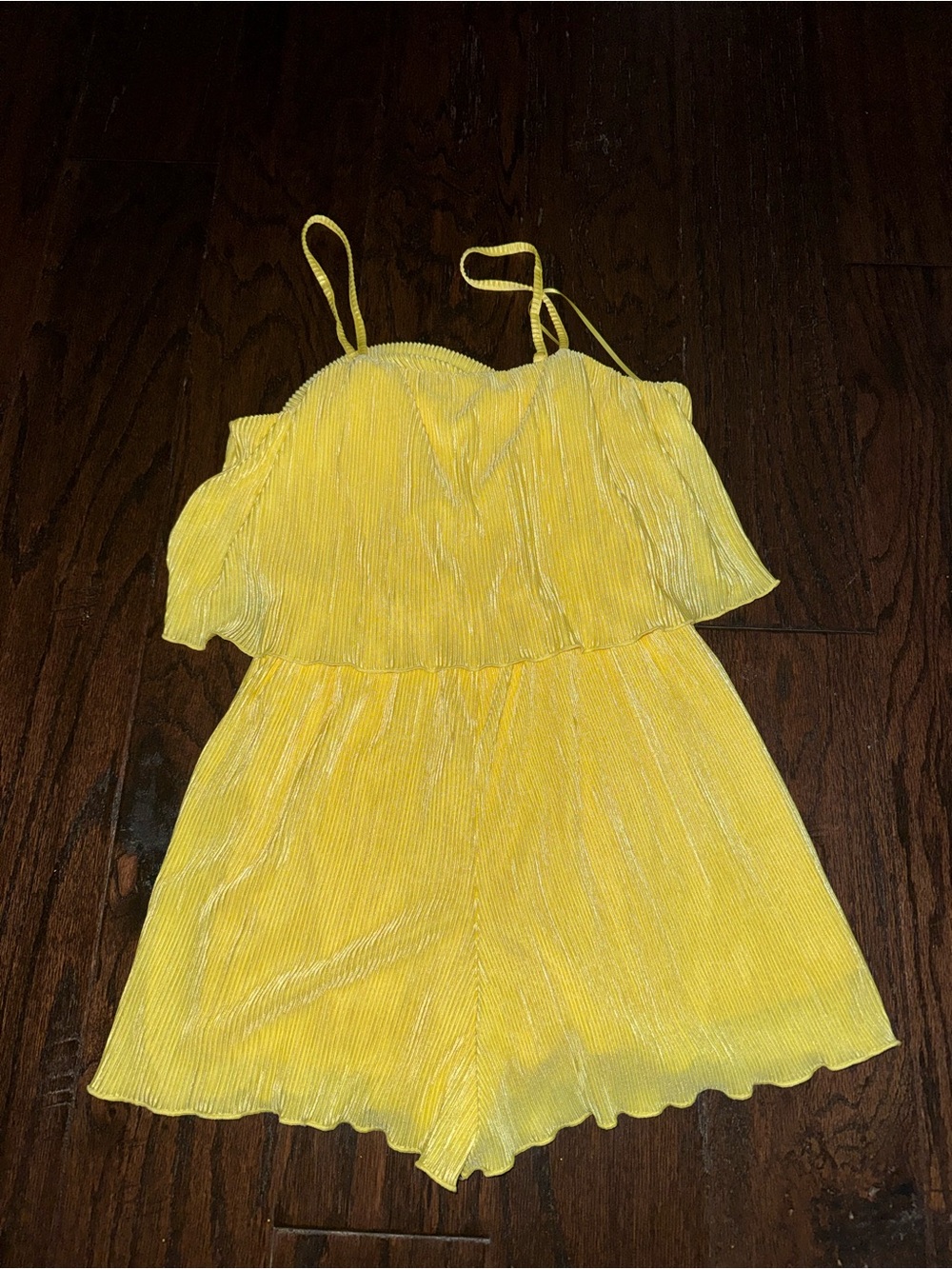 GB girls Bright Yellow Pleated Romper with Spaghetti Straps